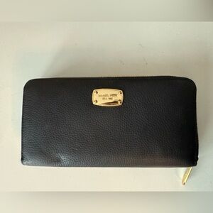 Black Leather Wallet with Gold Hardware